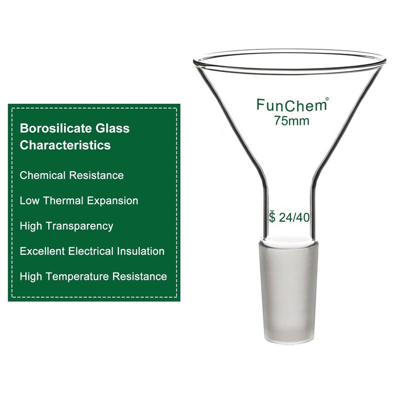 FunChem Glass Short Stem Powder Funnel with O.D. 75 mm at Top, Durable Borosilicate Glass Filter with 24/40 Inner Joint - Image 3